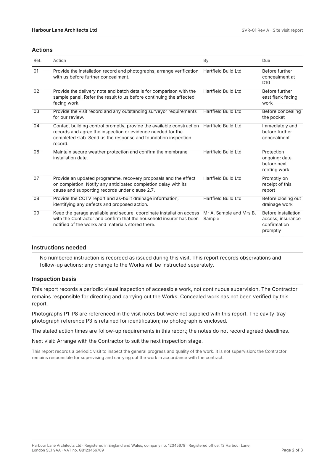 Original ArchX site visit report SVR-01 with progress and observations.